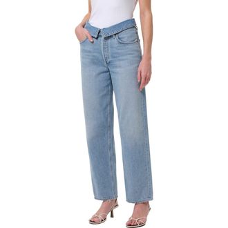 A Gold E Echo Foldover Waist Tapered Straight Leg Jeans in Syllable at Nordstrom Rack, Size 30