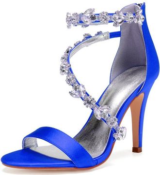Generic Wedding Shoes Women Ankle Strap Heels Bridal Heels Open Toe Stiletto High Heeled Sandals for Prom, Party, Daily 10.5Cm,Blue,5 UK