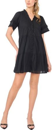 CeCe by Cynthia Steffe Pintuck Tiered Cotton Dress in Rich Black at Nordstrom, Size Xx-Small