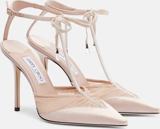 Jimmy Choo London Afia 100 velvet-trimmed satin pumps