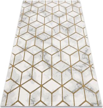 RugsX Alfombra Emerald Exclusivo 1014 Glamour, Elegante Cubo Crema / Oro Beige 140x190 Cm