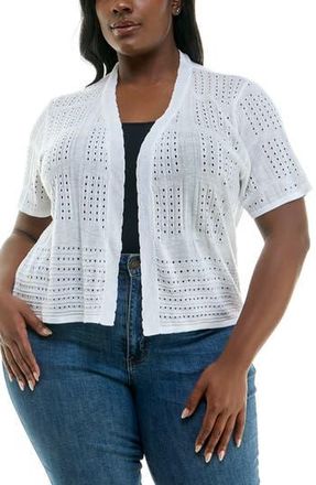 Nina Leonard Open Front Crochet Bolero in White at Nordstrom Rack, Size 1X
