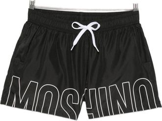 Moschino Black Logo Print Drawstring Swim Shorts