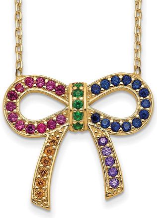 Diamond2Deal Sterling Silver 14K Gold-plated Colorful Cubic Zirconia Bow Necklace 16 with 2 inch Ext
