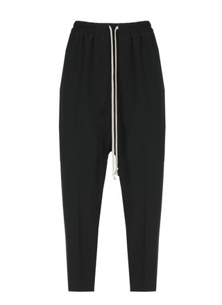 Rick Owens Black Cropped Trousers With Front Laces And Relaxed Fit