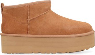 UGG Womens Classic Ultra Mini Platform Boots Camel Wool