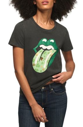 Lucky Brand Rolling Stones Clover Lip Class Cotton Graphic T-Shirt in Jet Black at Nordstrom, Size Medium