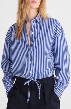 Madewell Drawstring Button Up Poplin Shirt in French Blue at Nordstrom, Size Xx-Small