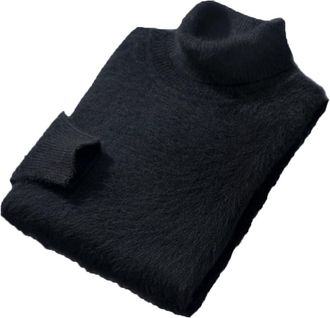 Generic Men Cashmere Sweater Loose Turtleneck Long Sleeves Mens Casual Pullovers Solid Color Knit Jumper Top Black XL
