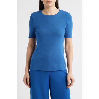 Tahari by ASL Short Sleeve Sweater in Riverside Blue at Nordstrom, Size X-Small P