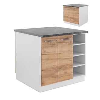 Vicco Isla De Cocina Fame-line, Oro Potencia Roble/blanco, 90 Cm Sin Encimera