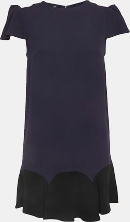 Elisabetta Franchi Blue Crepe Flounce Mini Dress