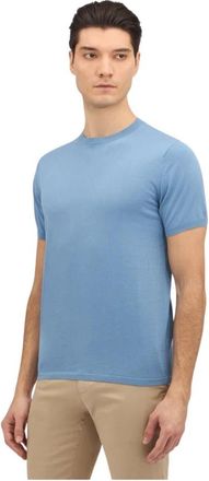 Brooks Brothers Mako Katoen Trui met Korte Mouwen - Heren - Ronde hals truien - Blauw - L - Katoen - Truien & Vesten