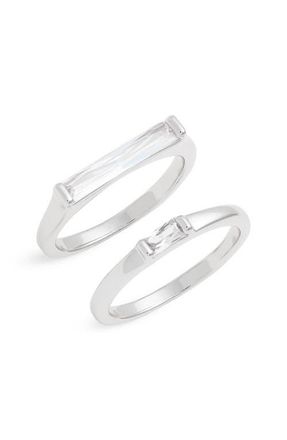 Nordstrom Set of 2 Cubic Zirconia Baguette Rings in Clear- Silver at Nordstrom, Size 9