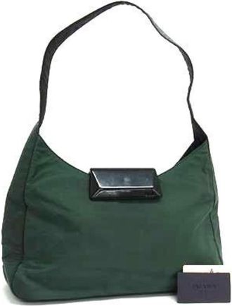 Prada Black Green Tessuto Nylon Handbag Shoulder Bag Tote Bag (Pre-Owned)