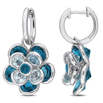 Mimi & Max 8 1/4ct TGW London Blue Topaz Sky Blue Topaz Flower Hoop Earrings in Sterling Silver
