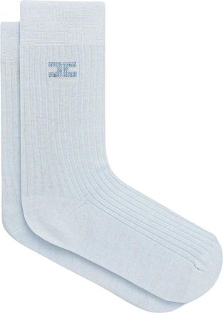 Elisabetta Franchi Ribbed Cotton Socks with Logo - Dames - Sokken - Blauw - M - Katoen - Ondergoed