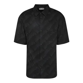 Balenciaga Short Sleeve Shirts, male, Black, Size: S Fluid Viscose Shirt with Allover Logo