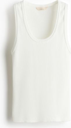 H&M Geripptes Tanktop aus Pima-Baumwolle - White