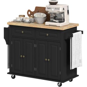 HOMCOM Carrellino per Cucina in Legno con Armadietti Cassetti Portaspezie Ruote - Homcom