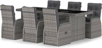 vidaXL Cena Exterior De 7 Pcs Con Almohadillas De Mimbre Pe Gray - 220382