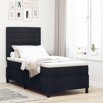 vidaXL Box Spring Bed with Mattress with LED Black 90 x 190 cm Fabric vidaXL