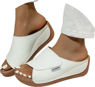 Generic Orthopedic Sandals Women White Wedge Sandals for Women Wide Fit Ladies Sliders with Arch Support Open Toe Non Slip On Platform Shoes Dressy Casual Sum