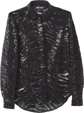 Just Cavalli Tiger Lace Long Sleeve Shirt - Dames - Overhemden - Zwart - L - Polyester - Overhemden