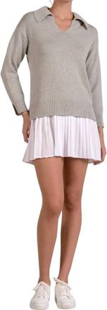 Elan Long Sleeve Sweater Dress In Grey White