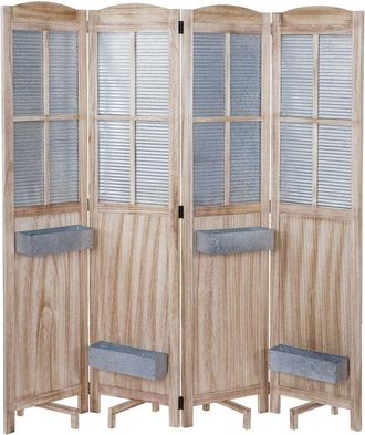 Hhg Pantalla 646 cestas de plantas, separador de ambientes tabique español pared pantalla de privacidad, madera metal 170x161x29cm