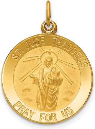 Diamond2Deal 14k Yellow Gold Satin Solid St. Jude Thaddeus Medal Round Pendant