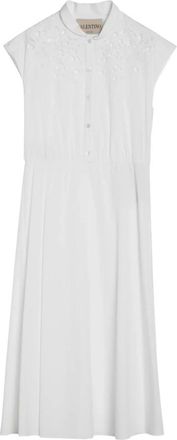 Valentino Garavani Geborduurde Poplin Midi Jurk - Dames - Shirt Kleedjes - Wit - S - Katoen - Kleedjes