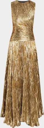 Ulla Johnson Sleeveless Metallic Plisse Drop-Waist Gown
