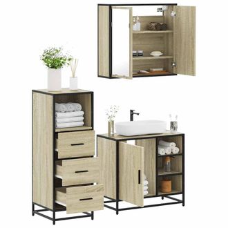 Berkfield Home 3 Piece Bathroom Furniture Set Sonoma Oak Engineered Wood in Brown