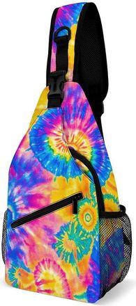 Generic Rainbow Tie-dye Swirl Mens Crossbody Chest Sling Bag for Travel Hiking Lightweight Shoulder Bags with Small Side