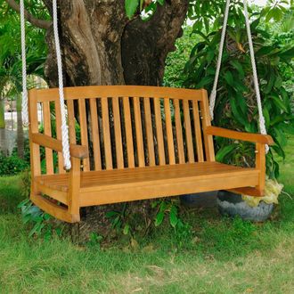 International Caravan Inc Royal Tahiti Curved Back Wood Two Seated Swing