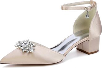 Generic Womens Shoes Evening Low Heel Bridal Wedding Pumps Satin Chunky Heels Prom Party Dress Pumps 4.5Cm,Champagne,10 UK