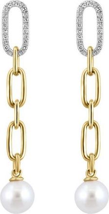Effy 14K Yellow Gold Diamond Fresh Water Pearl Paperclip Drop Earrings in 14K Gold at Nordstrom