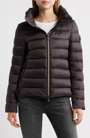 Save The Duck Elsie Water & Wind Repellent Puffer Jacket in Brown Black at Nordstrom, Size 7