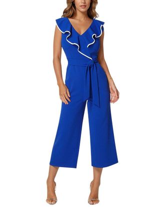 Bebe Scuba Crepe Ruffle V-Neck Jumpsuit