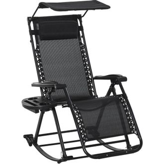 OUTSUNNY Folding Recliner Chair Outdoor Lounge Rocker Zero-Gravity Seat Black