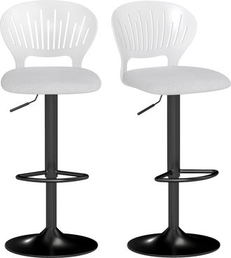 OEM Juego De 2 Taburetes De Bar Giratorios En 360&deg; Regulables En Altura De 84-105 Cm Respaldo Hueco Reposapi&eacute;s Blanco