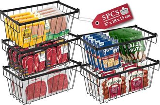 OEM Juego De 5 Cestas Negras Apilables Para Congelador Con Asas Y Base Antideslizante, Para Una R&aacute;pida Clasificaci&oacute;n De Los Alimentos Congelados