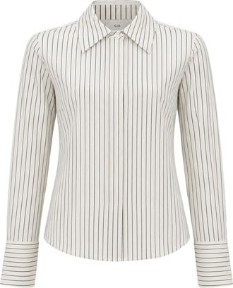 Co Tailored Classic Collar Striped Silk Blouse