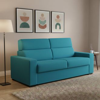 Dmora Sof&aacute; Cama 2 Plazas Casabona, Desenfundable, Con Almacenaje Made In Italy, Apertura Abatible, 180x95 Cm Azul