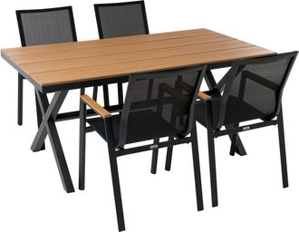 Beliani Conjunto de comedor 4 personas de material sint&eacute;tico marr&oacute;n