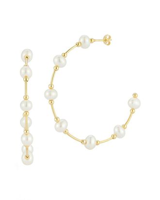 Sphera Milano 14K Over Silver 5.5Mm Pearl Hoops