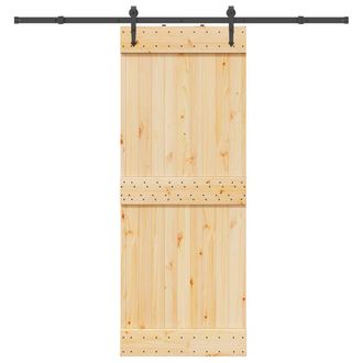 Berkfield Home Sliding Door with Hardware Set 80x210 cm Solid Wood Pine in Brown