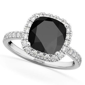 Allurez Cushion Cut Halo Black Onyx & Diamond Engagement Ring 14k in 3.11Ct/white Gold at Nordstrom, Size 6.5