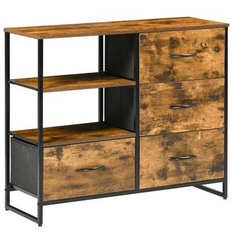 OEM C&oacute;moda De Sal&oacute;n Con 4 Cajones De Tela Plegable Y 2 Estantes Estilo Industrial 84x30x71,5 Cm Marr&oacute;n R&uacute;stico